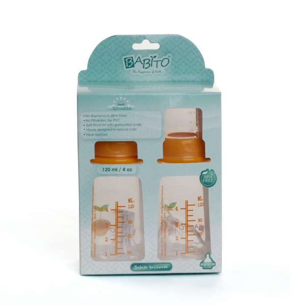 Bộ 2 bình sữa Babito nhựa PP cổ thường 120ml (LS31P2329, Cam)
