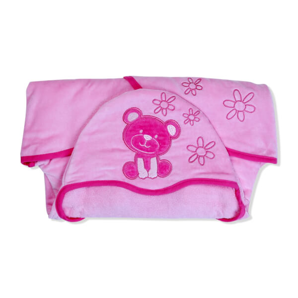 Khăn choàng tắm cao cấp cho bé Mollis N28 (mặt gấu hồng)