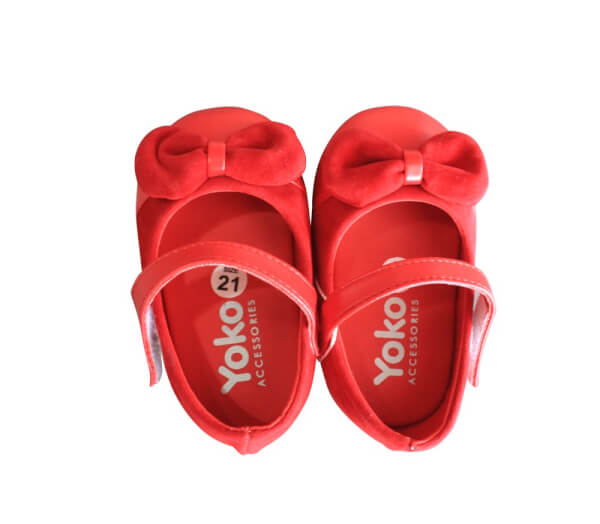 Giày bé gái đính nơ nhung_Đỏ