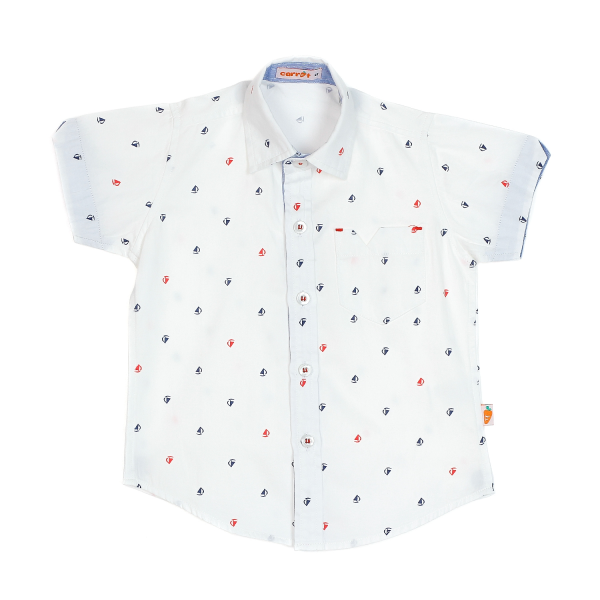 Áo vải bé trai tay ngắn in chiếc thuyền