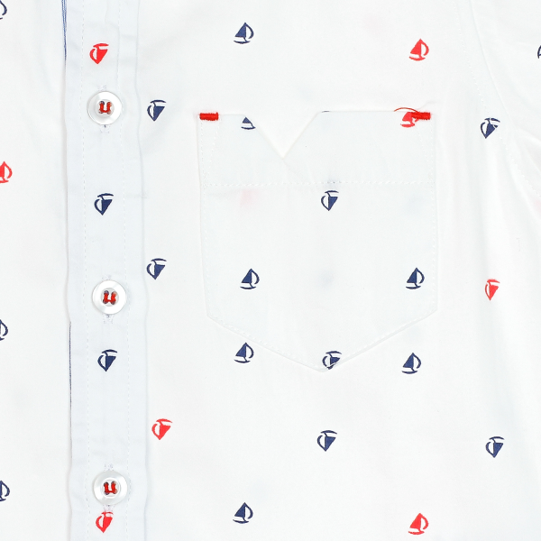 Áo vải bé trai tay ngắn in chiếc thuyền