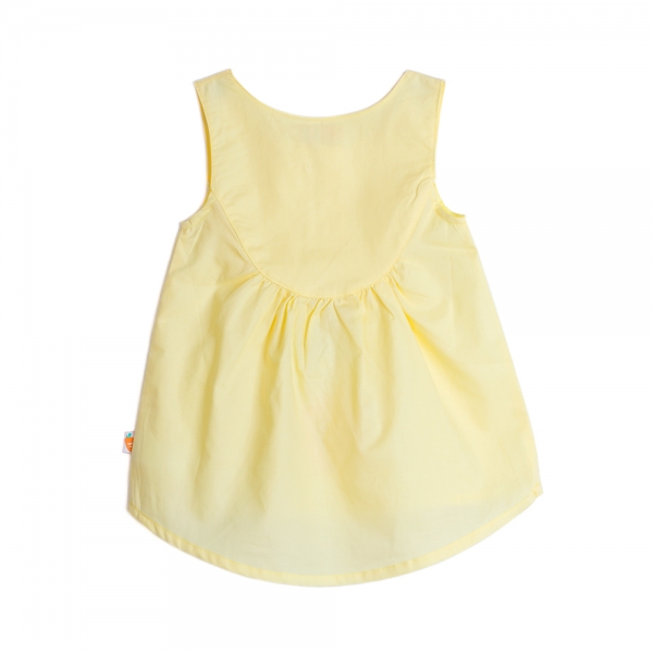 Áo vải bé gái sát nách xẻ trụ phối in họa tiết