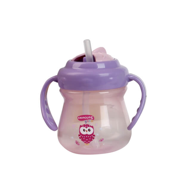 Bình tập uống ConCung Good nhựa PP ống hút silicone hai tay cầm (250ml,Hồng)