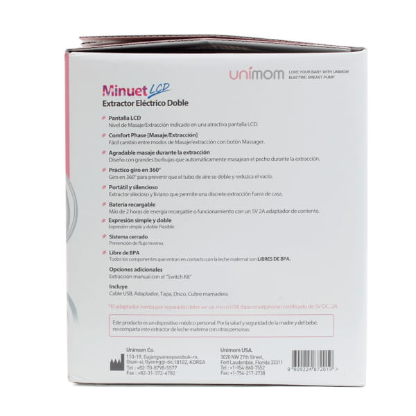 Máy hút sữa điện đôi Unimom Minuet LCD có pin sạc UM872019