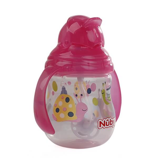 Bình uống nước ống hút Nuby, 2 tay cầm, dung tích 270ml Hồng