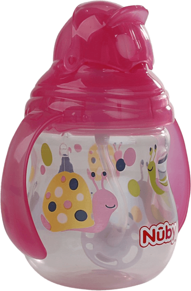 Bình uống nước ống hút Nuby, 2 tay cầm, dung tích 270ml Hồng