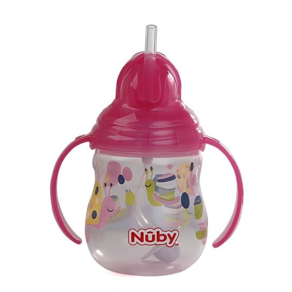 Bình uống nước ống hút Nuby, 2 tay cầm, dung tích 270ml Hồng