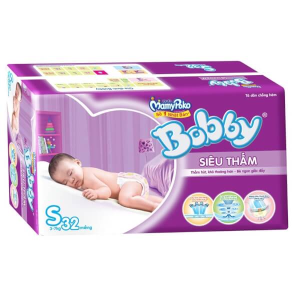 Tã dán Bobby Fresh siêu thấm S, dưới 7kg, 32 miếng