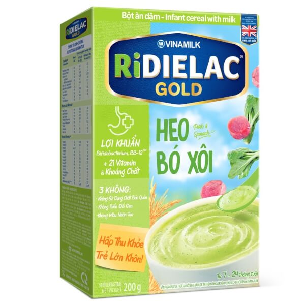Combo 2 Bột ăn dặm RIDIELAC GOLD Heo bó xôi HG 200g