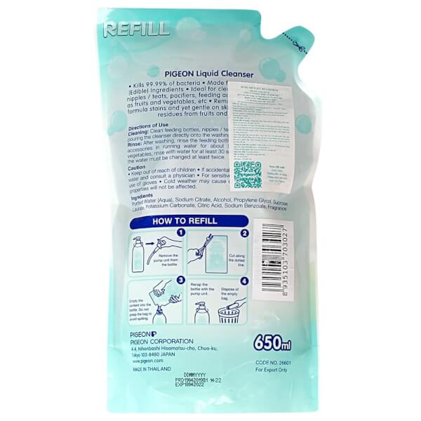Dung dịch súc rửa bình sữa Pigeon túi 650ml refill