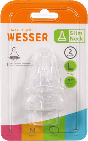 Vỉ 2 núm ty Wesser silicone cổ hẹp size L