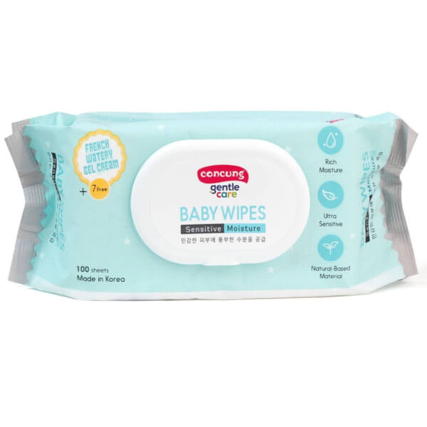 Combo 2 Khăn ướt ConCung Gentle Care Hàn Quốc cho da nhạy cảm, 100 tờ (màu xanh)