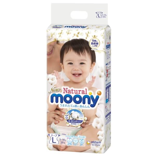 Tã dán Moony Natural/Moony Dịu nhẹ (L, 38 miếng) (giao bao bì ngẫu nhiên)