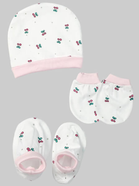 Bộ nón bao tay chân sơ sinh bo CF Hồng