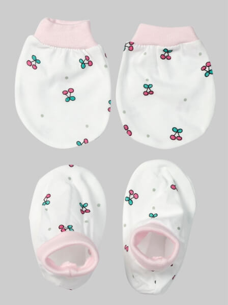 Bộ nón bao tay chân sơ sinh bo CF Hồng