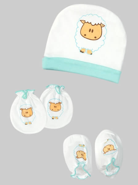 Bộ nón bao tay chân sơ sinh thun CF Xanh Ngọc