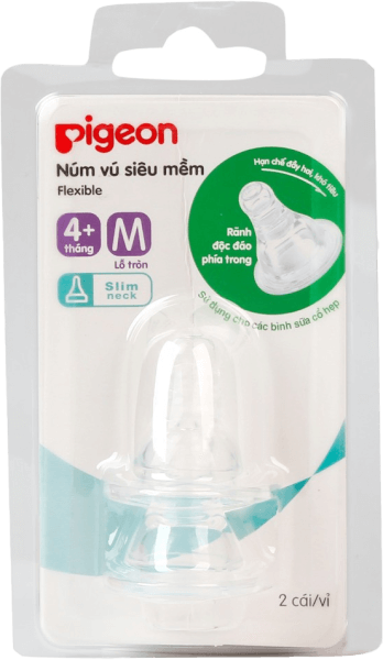 Núm ty thay bình sữa  Pigeon cổ hẹp M (4M+, lỗ tròn)