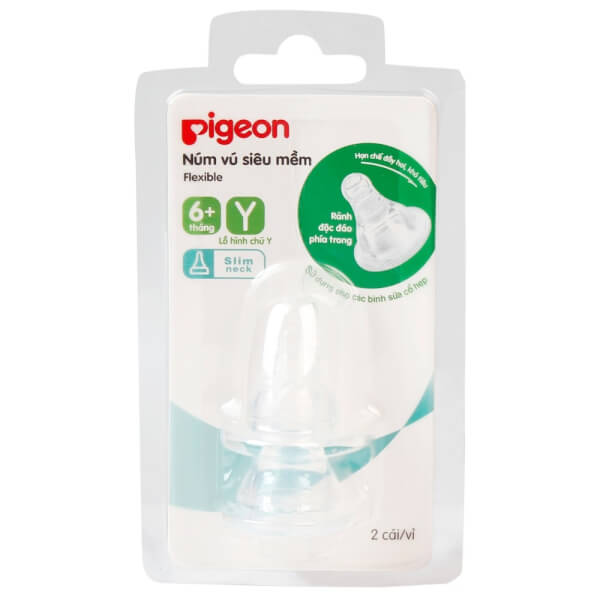 Núm ty thay bình sữa  Pigeon cổ hẹp 2 cái (6M+, Y cut)