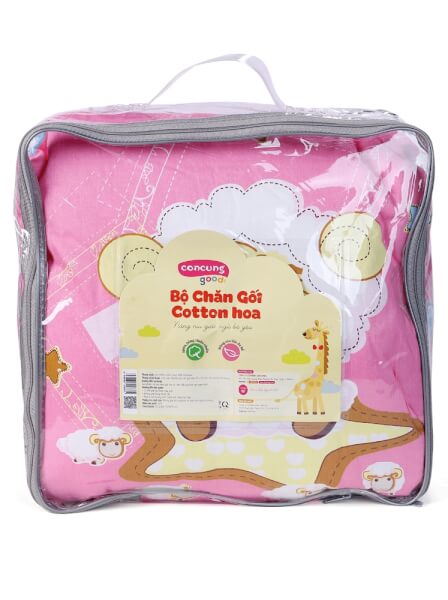 Bộ chăn gối cotton ConCung Good màu hồng