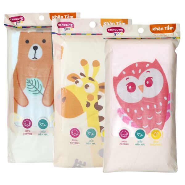 Combo 2 Khăn tắm cotton ConCung Good BM9T màu hồng