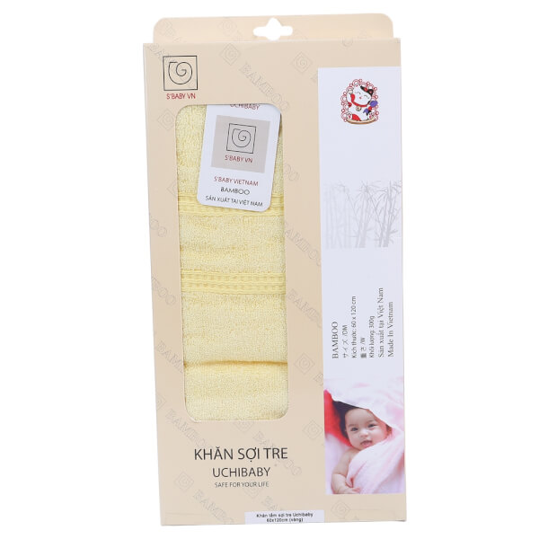 Khăn tắm sợi tre Uchibaby 60x120cm (Vàng)
