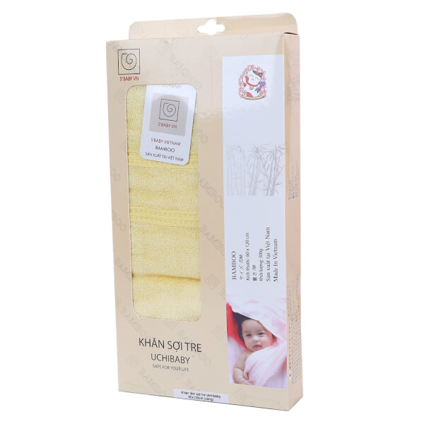 Khăn tắm sợi tre Uchibaby 60x120cm (Vàng)