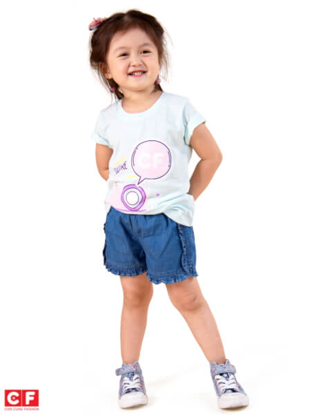 Áo thun bé gái tay ngắn CF G119003 Xanh