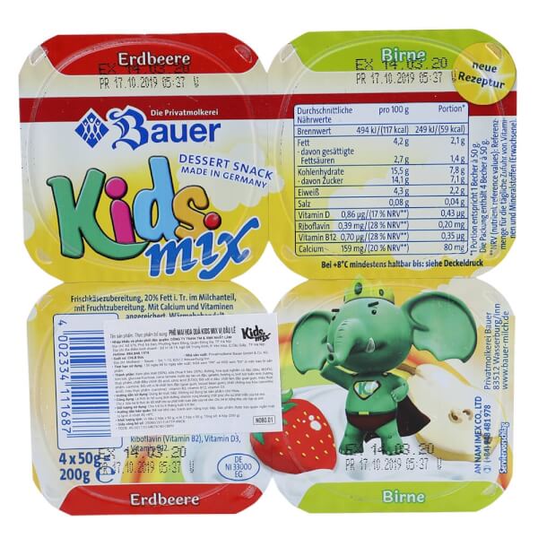 Phô mai hoa quả Kids Mix vị dâu lê 50g - Lốc 4