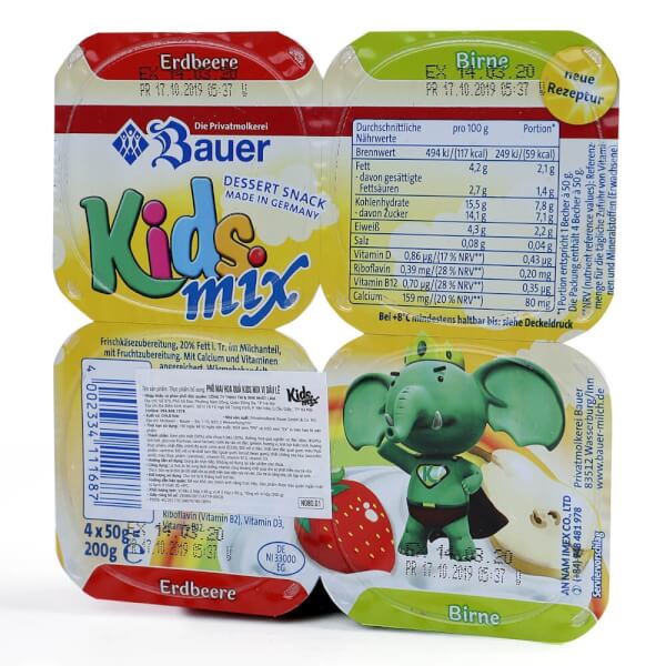 Phô mai hoa quả Kids Mix vị dâu lê 50g - Lốc 4