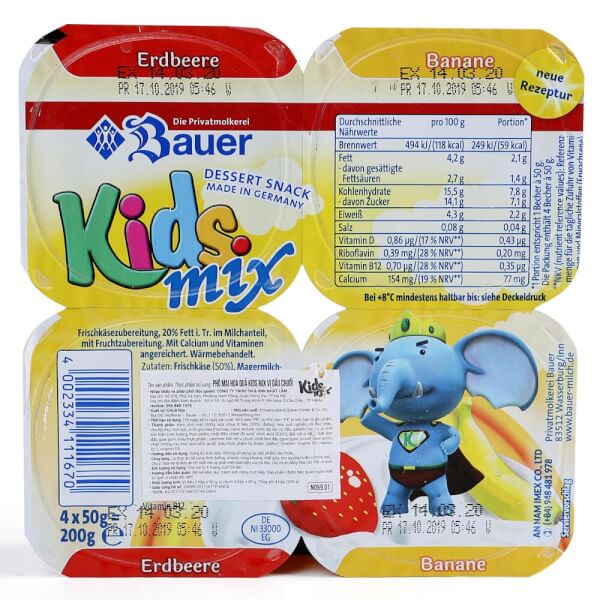 Phô mai hoa quả Kids Mix vị dâu chuối 50g - Lốc 4