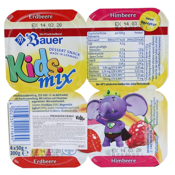 Phô Mai hoa quả Kids Mix Vị Dâu Mâm Xôi 50g - Lốc 4