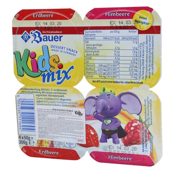 Phô Mai hoa quả Kids Mix Vị Dâu Mâm Xôi 50g - Lốc 4
