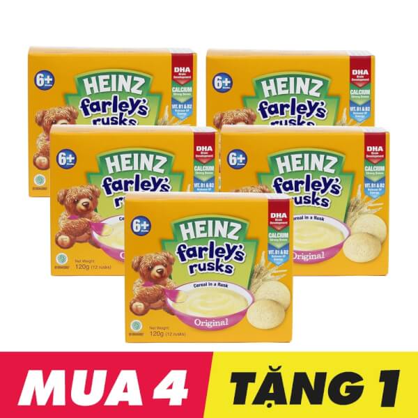 Combo 4 Bánh Qui Dành Cho Trẻ Em Heinz Farley Original 120g tặng 1 bánh quy cùng loại