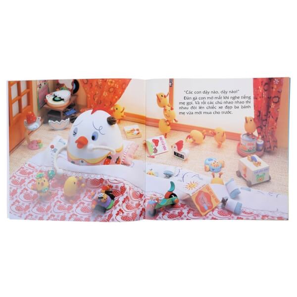 Ehon - Gà mẹ Cục Tác và đàn con lông vàng - Cuộc phiêu lưu với xe ba bánh