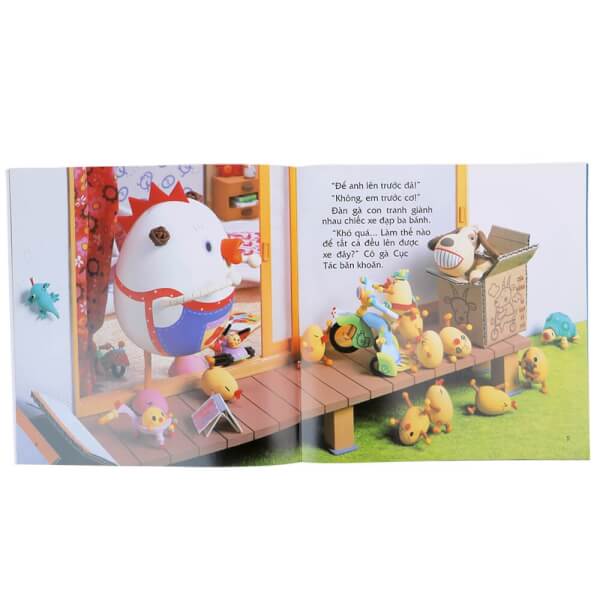 Ehon - Gà mẹ Cục Tác và đàn con lông vàng - Cuộc phiêu lưu với xe ba bánh