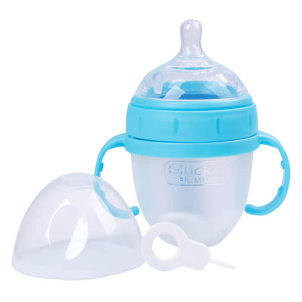 Bình sữa Gluck Baby Premium silicone có tay cầm cổ rộng 150ml (Xanh)