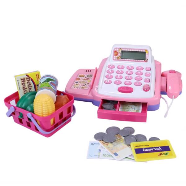 Bộ đồ chơi máy tính tiền DUKA (màu hồng, hiển thị màn hình, có đèn báo và âm thanh)