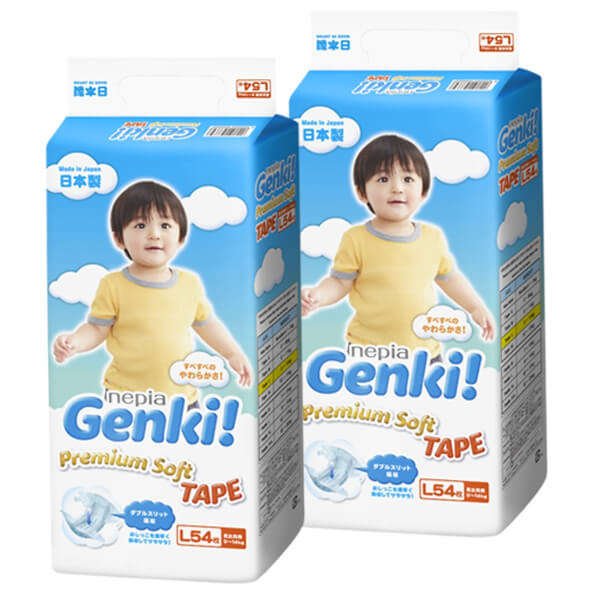 Combo 2 gói Bỉm tã dán Genki size L 54 miếng (9-14kg)