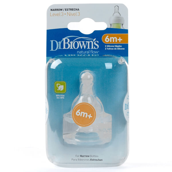Núm ty bình sữa cổ hẹp Dr Brown's 2 cái, số 3, 6-9M