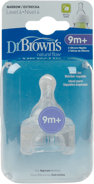 Núm ty bình sữa cổ hẹp Dr Brown's 2 cái, số 4, 9-12M