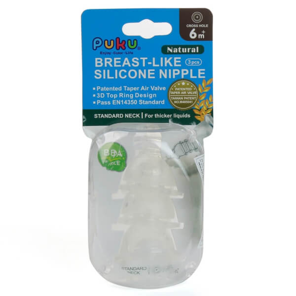 Vỉ 3 núm ty PUKU silicone cổ thường dòng chảy chữ thập size L, P10257