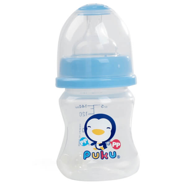 Bình sữa PUKU nhựa PP cổ rộng 140ml P10176, Xanh