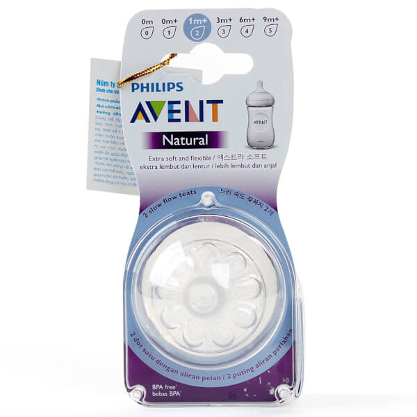 Vỉ 2 núm ty silicone Philips Avent mô phỏng tự nhiên (SCF652/23, 1-3M)