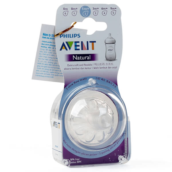 Vỉ 2 núm ty silicone Philips Avent mô phỏng tự nhiên (SCF652/23, 1-3M)