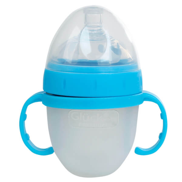 Bình sữa Gluck Baby Premium silicone có tay cầm cổ rộng 150ml (Xanh)