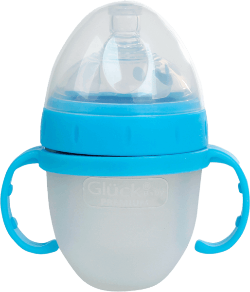 Bình sữa Gluck Baby Premium silicone có tay cầm cổ rộng 150ml (Xanh)