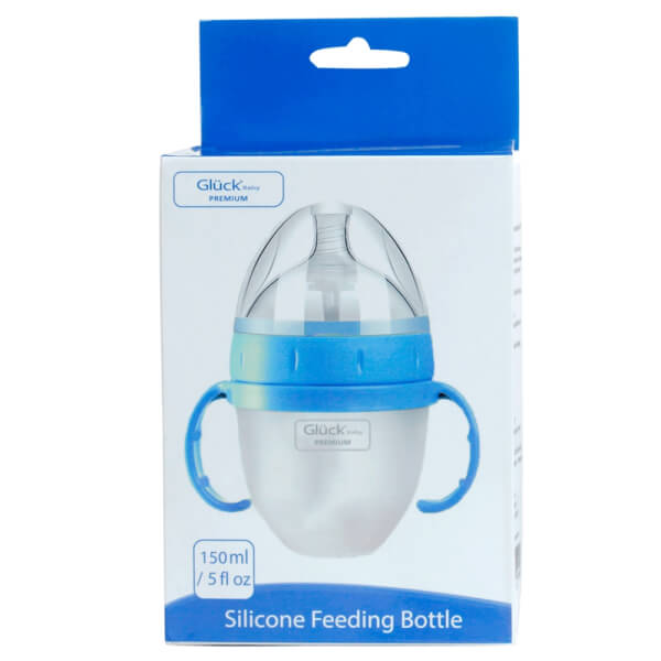 Bình sữa Gluck Baby Premium silicone có tay cầm cổ rộng 150ml (Xanh)