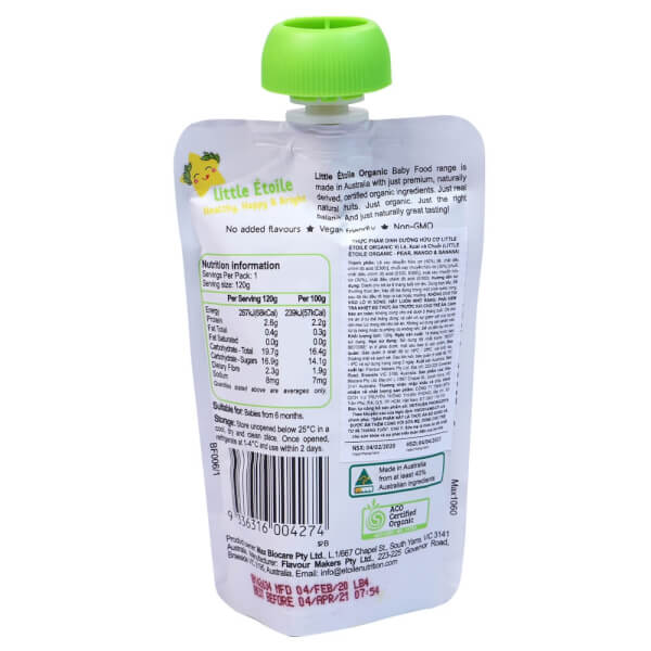 Thực phẩm dinh dưỡng hữu cơ Little Étoile Organic Pear, Mango & Banana