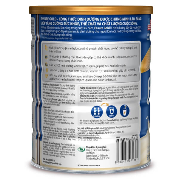 Thực phẩm dinh dưỡng y học Ensure Gold hương Vani 850g