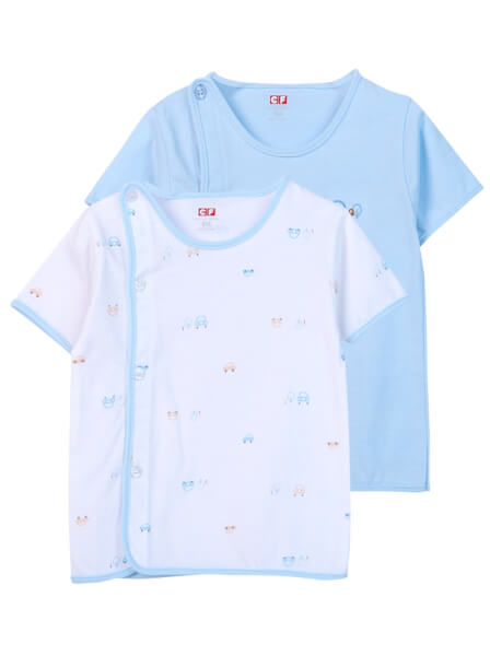 Cặp áo sơ sinh cài chéo tay ngắn CF I0420009 (Xanh dương)